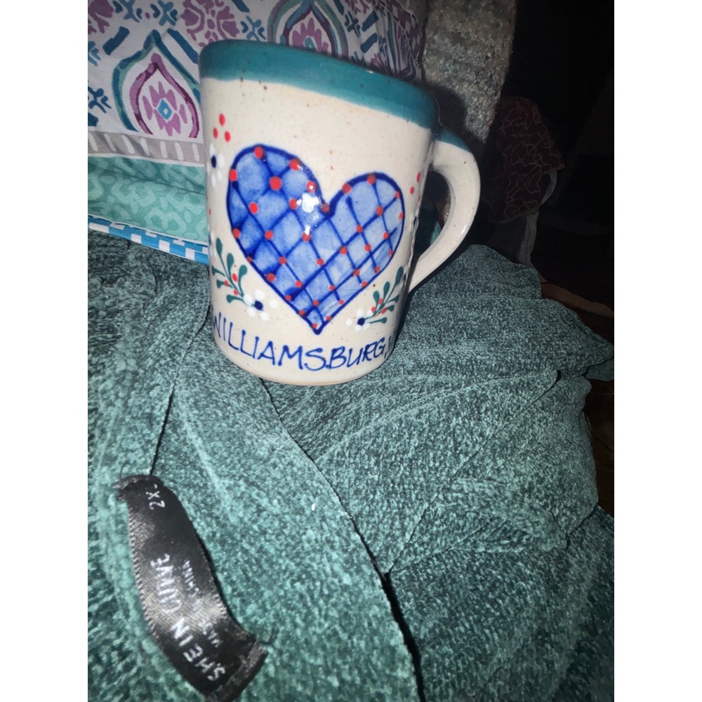 Greybull Pottery Williamsburg VA Handmade Heart Stoneware Mug Blue Teal 4in